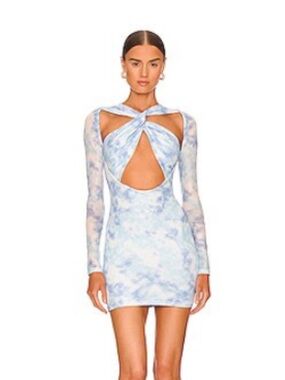 Cloud print long sleeve minidress